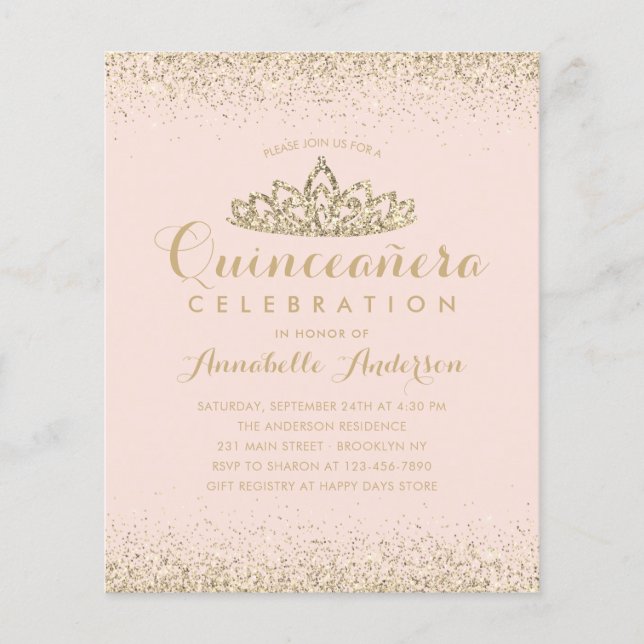 Papier Budget Blush Rose or Quinceañera Tiara Invitation (Devant)