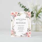 Papier Budget Blush Rose Roses Bridal Douche Invitation (Debout devant)