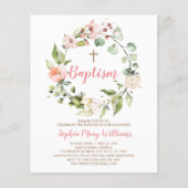 Papier Budget Blush rose Wreath Girl Baptême Invitation (Devant)