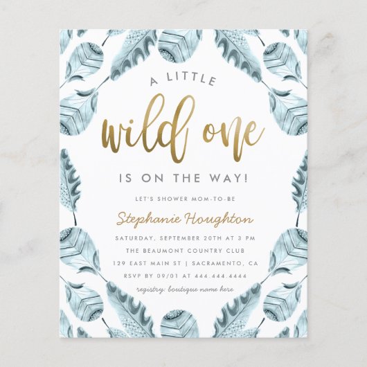 Papier Budget Bohème Plumes Or Sauvageon Garçon Baby Show (Devant)