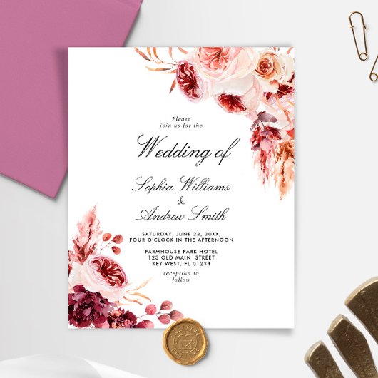 Papier Budget Bohemian Elegant Rustic Wedding Invitation