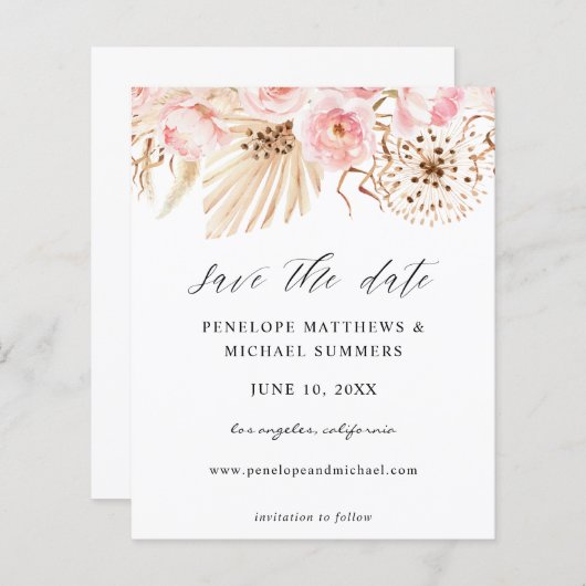 Papier Budget Bohemian rose Floral Enregistrer la date (Devant / Derrière)