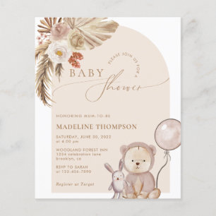 Papier Budget Bohemian Script Bear Baby shower Pampas