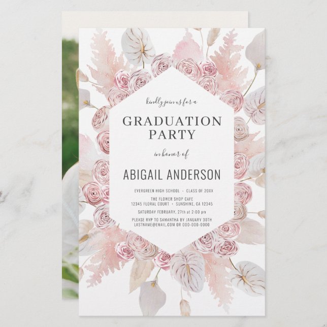 Papier Budget Boho 2023 Grad Party Photo Invitation (Devant / Derrière)