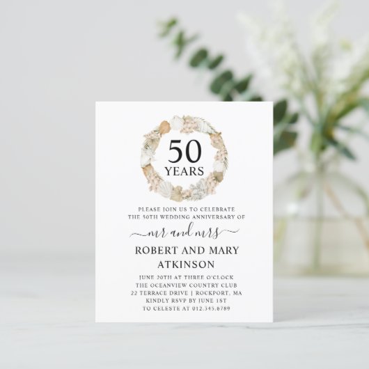 Papier Budget Boho 50e Mariage Invitation du Parti Annive (Debout devant)