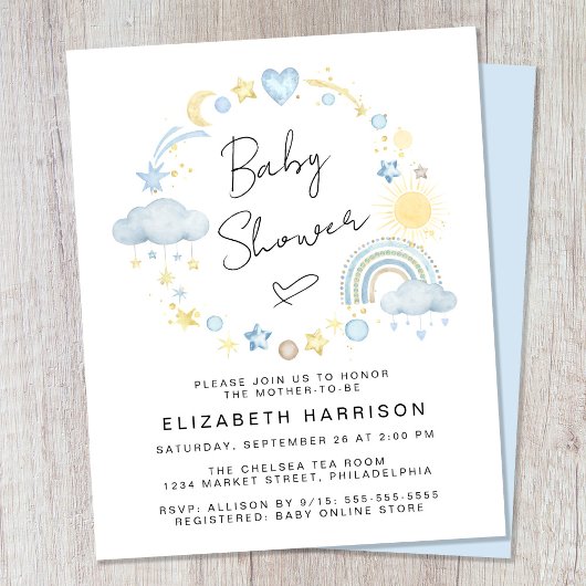 Papier Budget Boho Aquarelle bébé garçon douche Invitatio