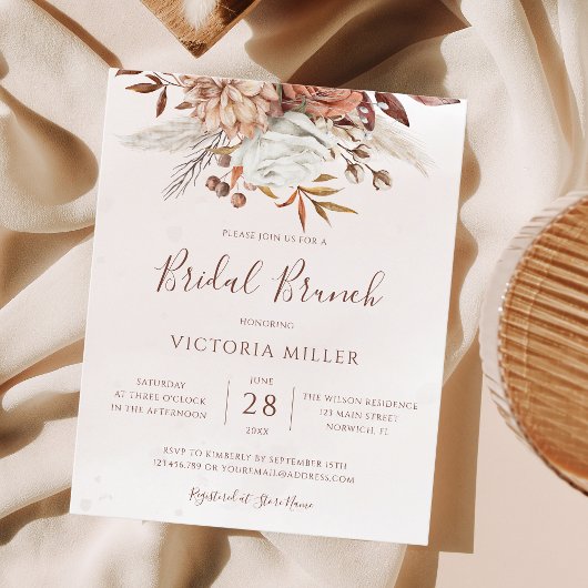 Papier Budget Boho Automne Floral Bridal Brunch Invitatio