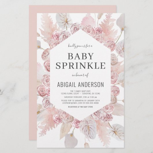 Papier Budget Boho Baby Sprinkt Blush Pink Invitation (Devant / Derrière)
