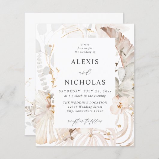 Papier Budget Boho Beach Tropical Beige Floral Mariage (Devant / Derrière)