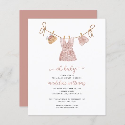 Papier BUDGET BOHO Bébé Vêtements Fille Oh Baby shower (Devant / Derrière)