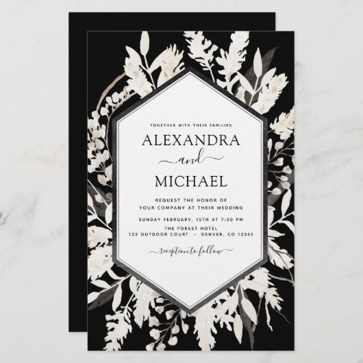 Papier Budget Boho Black Beige Botanique Mariage (Devant / Derrière)