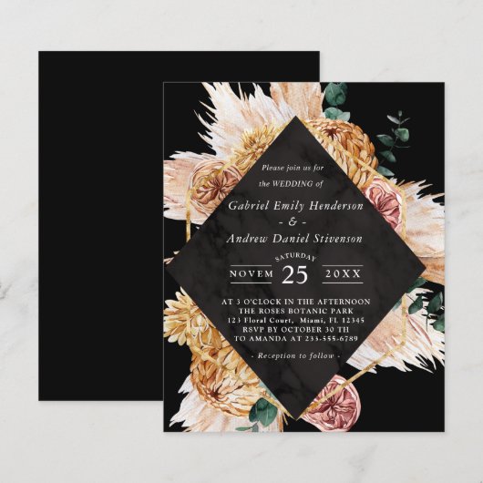Papier Budget Boho Black Desert Faire-part de mariage (Devant / Derrière)