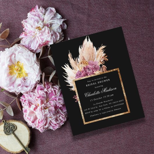 Papier Budget Boho Black, Gold Bridal Shower Invitation