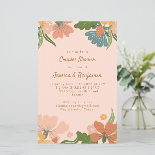 Papier Budget Boho Blush Orange Floral Couples Douche (Debout devant)