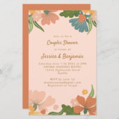 Papier Budget Boho Blush Orange Floral Couples Douche (Devant / Derrière)
