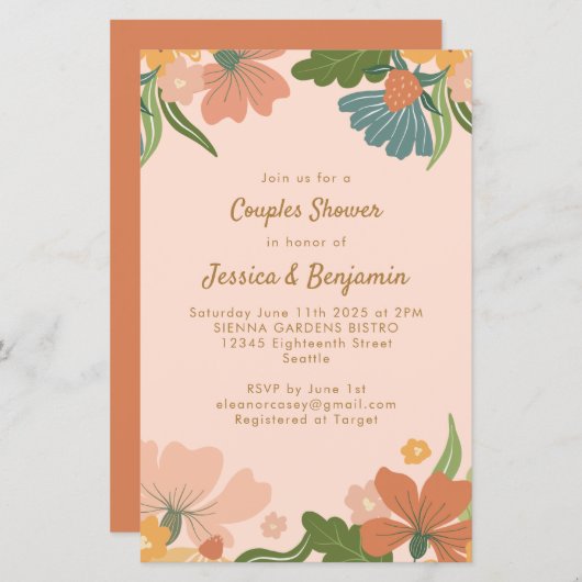 Papier Budget Boho Blush Orange Floral Couples Douche (Devant / Derrière)