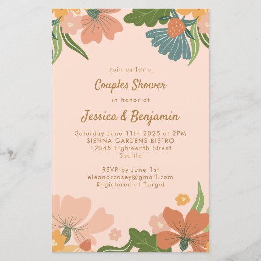 Papier Budget Boho Blush Orange Floral Couples Douche (Devant)