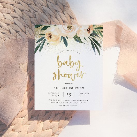 Papier Budget Boho Blush Pink & Gold Script Baby shower