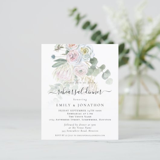 Papier Budget Boho Botaniques Répétition Dîner Invitation (Debout devant)