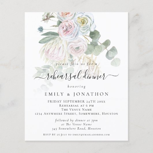 Papier Budget Boho Botaniques Répétition Dîner Invitation (Devant)