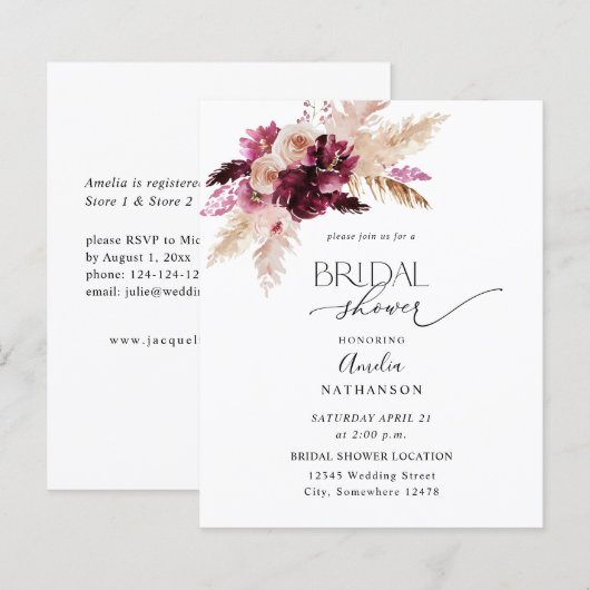 Papier Budget Boho Bourgogne & Fête des mariées florale r (Devant / Derrière)