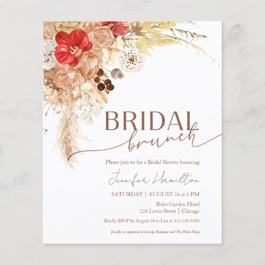 Papier Budget Boho Bridal Brunch Bridal Shoch Invitation (Devant)