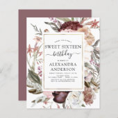 Papier Budget Boho Burgundy Sweet 16 Anniversaire Invitat (Devant / Derrière)