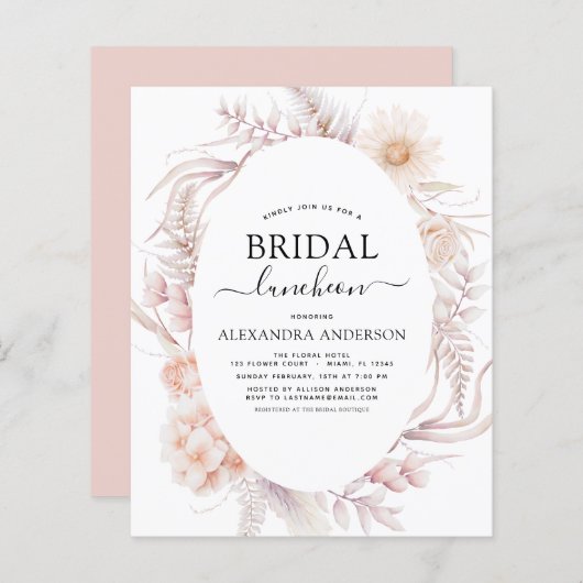 Papier Budget Boho Chic Bridal Luncheon Dusty Pink Desert (Devant / Derrière)