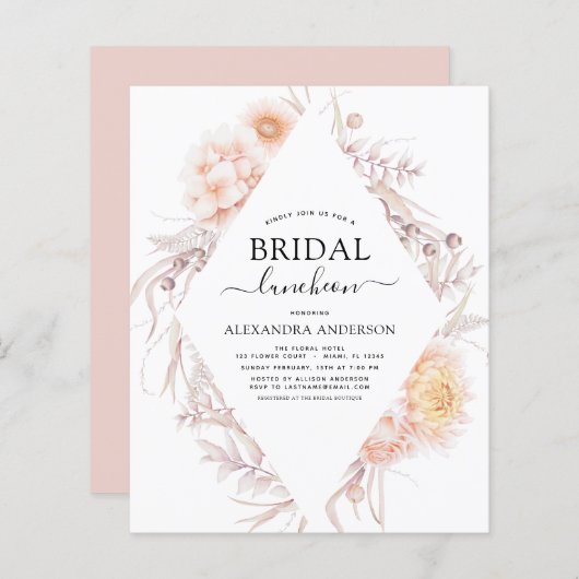 Papier Budget Boho Chic Bridal Luncheon Dusty Pink Desert (Devant / Derrière)