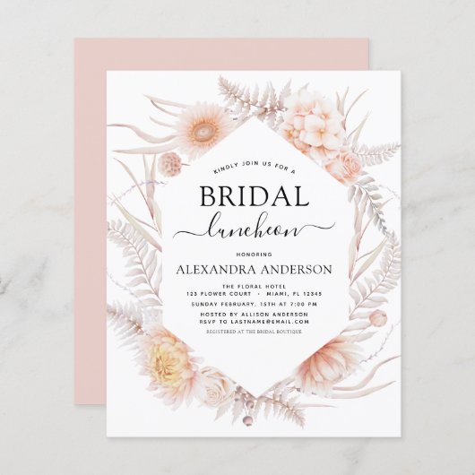 Papier Budget Boho Chic Bridal Luncheon Dusty Pink Desert (Devant / Derrière)