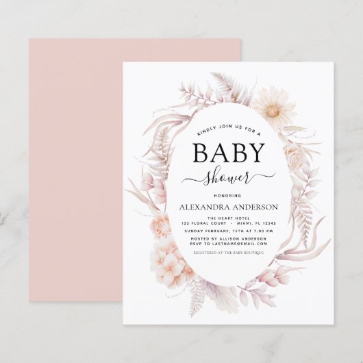 Papier Budget Boho Chic Dusty Baby shower du désert rose (Devant / Derrière)