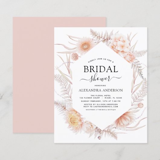 Papier Budget Boho Chic Dusty Pink Desert Fête des mariée (Devant / Derrière)