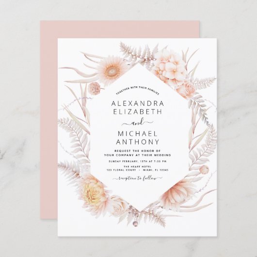 Papier Budget Boho Chic Dusty Pink Desert Mariage (Devant / Derrière)