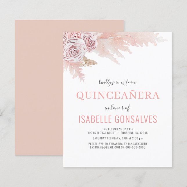 Papier Budget Boho Chic QUINCEAÑERA Invitation du parti (Devant / Derrière)