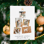 Papier Budget Boho Christmas Tree 5 Photo Collage Holiday<br><div class="desc">Une carte de vacances moderne, simple et économique qui comprend cinq de vos photos préférées disposées en forme de sapin de Noël. En haut de l'arrangement photo, il y a une fausse étoile dorée. Cet or n'est qu'une image imprimée, mais une véritable version en feuille d'or de ce design est...</div>