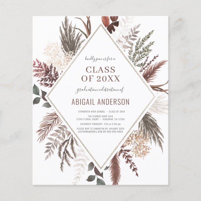 Papier Budget Boho Classe de 2023 Grad Party Invitation (Devant)