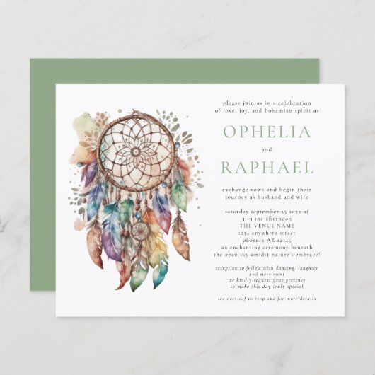 Papier Budget Boho coloré Dreamcatcher Mariage Sage (Devant / Derrière)
