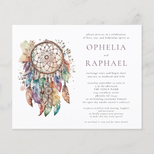 Papier Budget Boho Coloré Dreamcatcher Mariage violet (Devant)