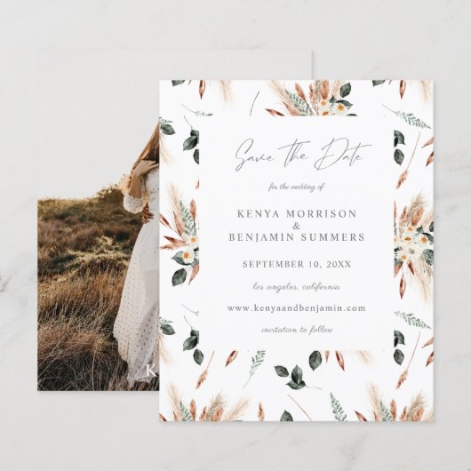 Papier Budget Boho Cuivre & Beige & Photo Floral Mariage (Devant / Derrière)