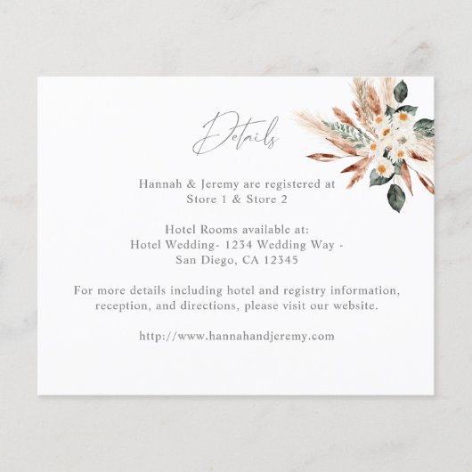 Papier Budget Boho Cuivre Pampas Grass Floral Détails (Devant)