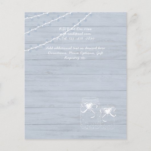 Papier BUDGET BOHO Dusty Blue Driftwood MasonJars Mariage (Dos)