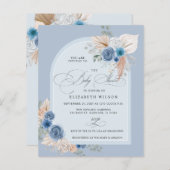 Papier Budget Boho Dusty Blue Pampas Baby shower Invitati (Devant / Derrière)