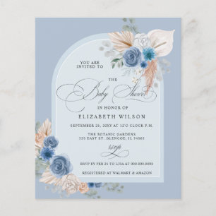 Papier Budget Boho Dusty Blue Pampas Baby shower Invitati
