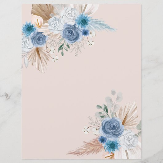 Papier Budget Boho Dusty Blue Pampas Enregistrer la date (Dos)