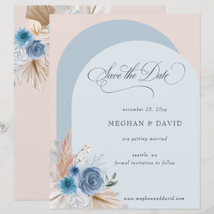 Papier Budget Boho Dusty Blue Pampas Enregistrer la date