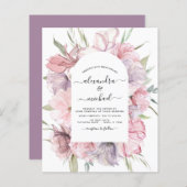 Papier Budget Boho Dusty rose violet Faire-part de mariag (Devant / Derrière)