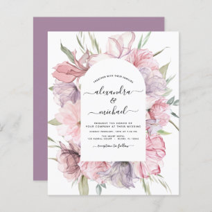 Papier Budget Boho Dusty rose violet Faire-part de mariag