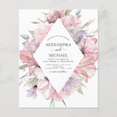 Papier Budget Boho Dusty rose violet Faire-part de mariag (Devant)