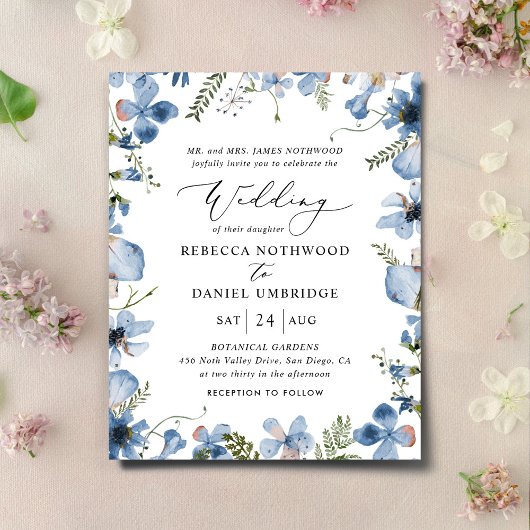 Papier Budget Boho Elegant Faire-part de mariage Bleu