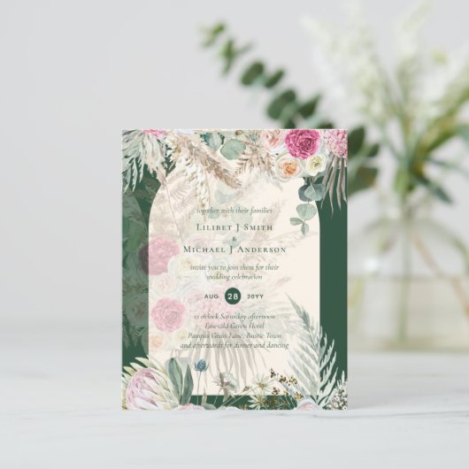 Papier BUDGET BOHO Emerald Green BOHO Floral rose Mariage (Debout devant)